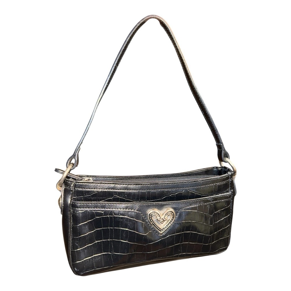 Y2K Goth Style Croc Embossed Shoulder Bag Purse Heart Silver Black 2000s